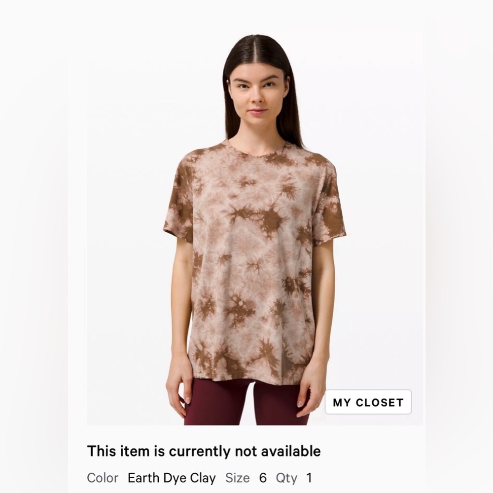 Lululemon All Yours Short Sleeve Tee- color Earth Dye Clay - Womens 6.